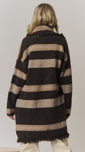 Boho Striped Fringe Long Cardigan