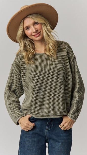 Rolled Hem Textured Knit Sweater - Multiple Colors