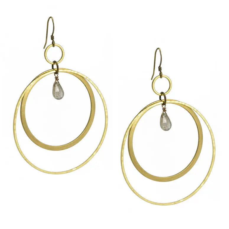 Edgy Petal Labradorite Dainty Hammered Circle Hoop Earrings