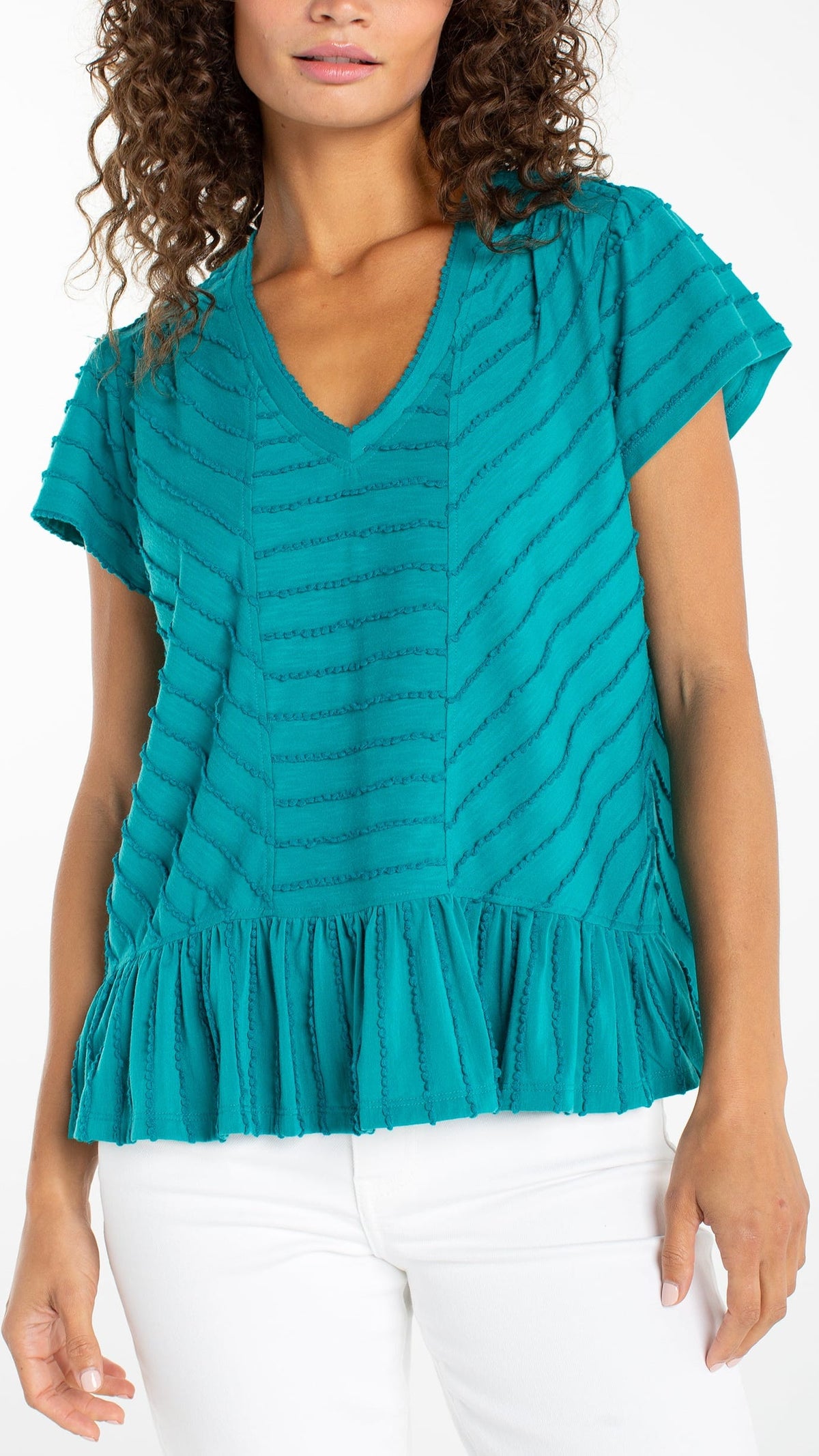 Liverpool Short Sleeve Knit Top with Miter Detail - Multiple Colors