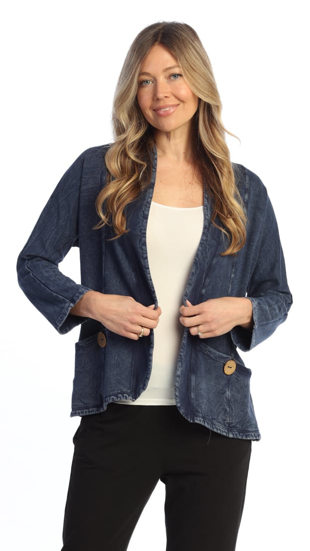 Jess & Jane Mineral Wash Fleece Open Jacket - Multiple Colors