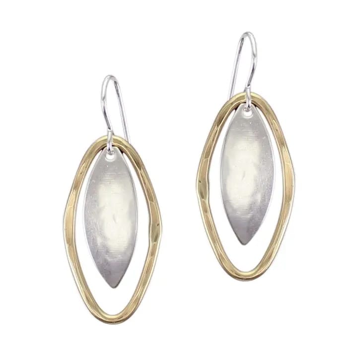 Marjorie Baer Domed Leaf with Hammered Oval Ring Earrings - E9674DW