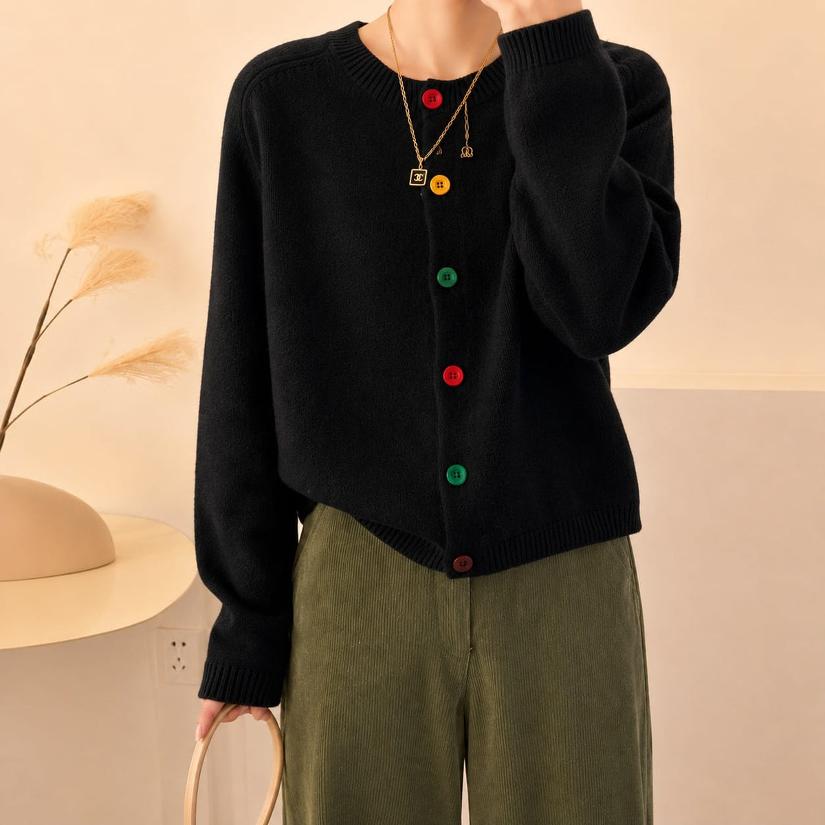 Round Neck Multi Button Cardigan - Multiple Colors