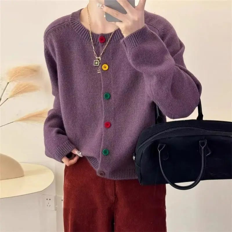 Round Neck Multi Button Cardigan - Multiple Colors