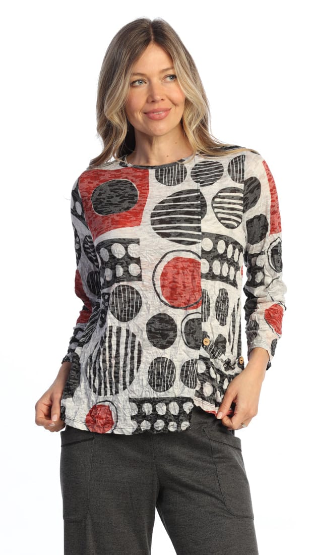 Jess & Jane Crushed Asymmetrical Top with Button Accents