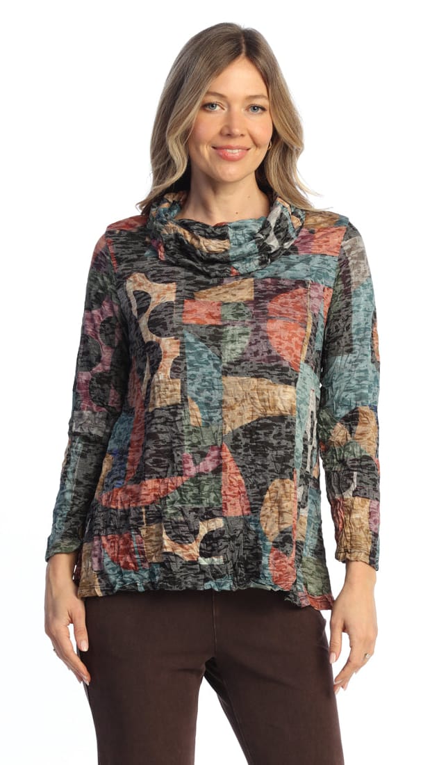Jess & Jane Crushed Cowl Neck Top - Multiple Patterns