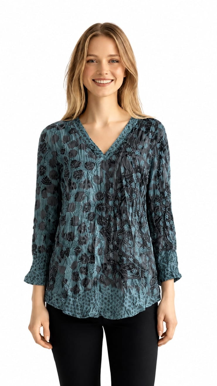 Shana Apparel Crinkle V-Neck Top