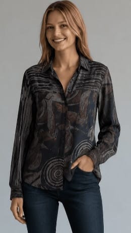 Shana Apparel Printed Back Mixed Media Shirt