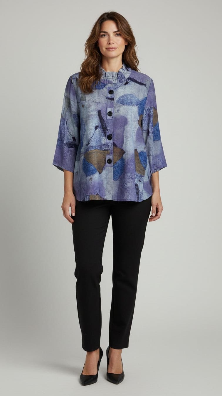 Shana Apparel Printed Elastic Collar Shirt - Multiple Colors