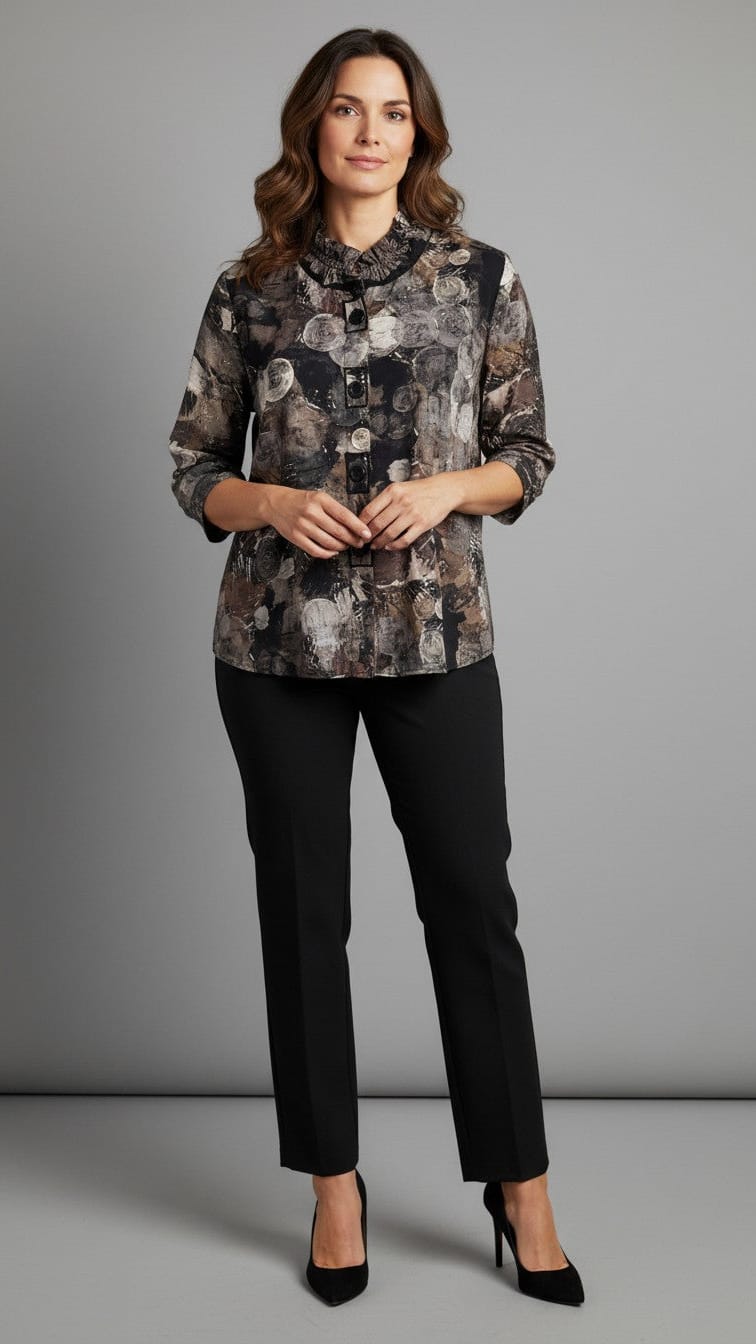 Shana Apparel Printed Elastic Collar Shirt - Multiple Colors