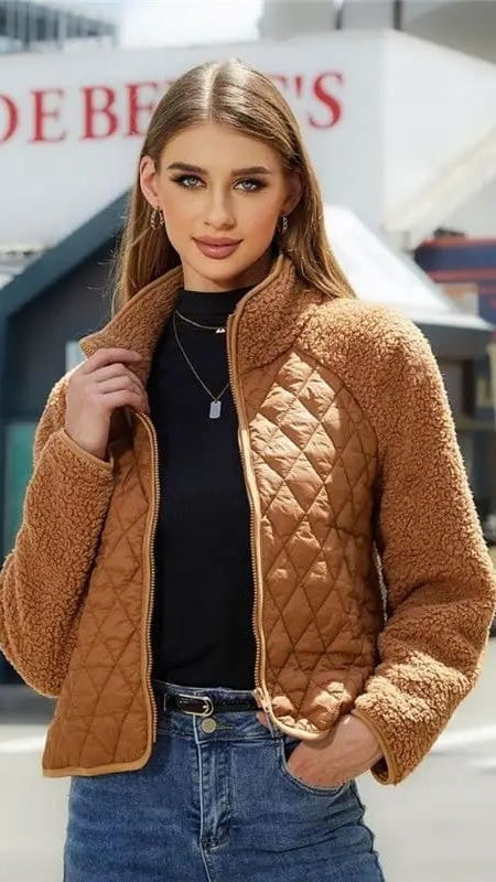 Sherpa Quilted Zip Up Jacket - Multiple Colors