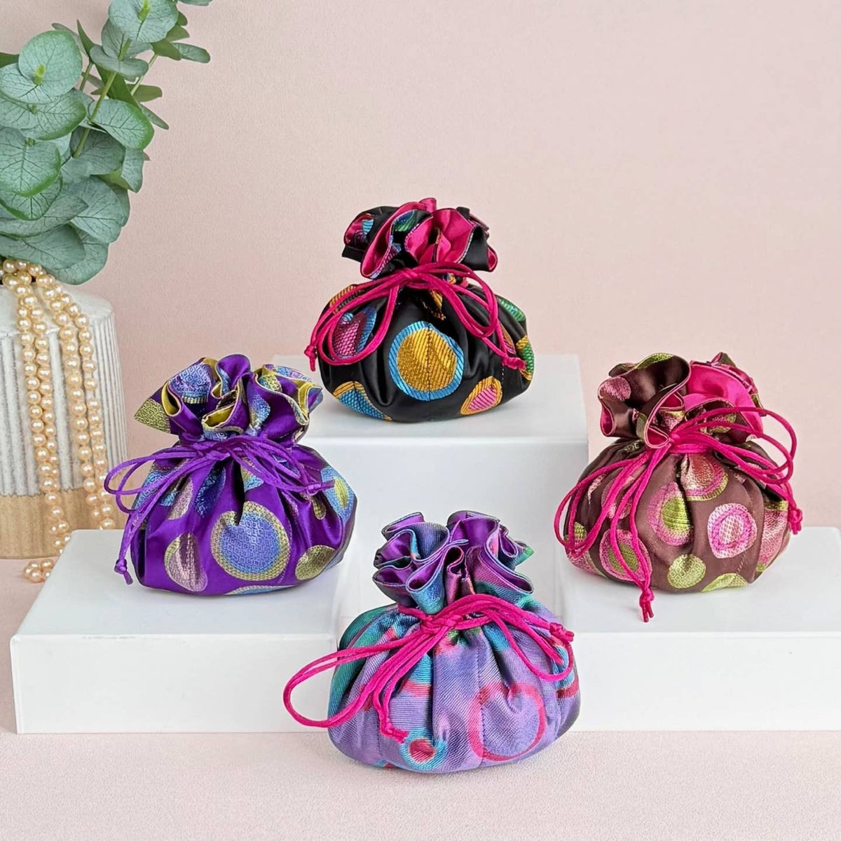 Silk Brocade Travel Jewelry Pouch - Multiple Patterns