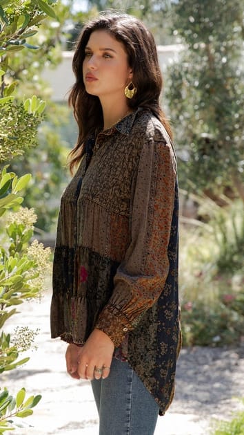 Boho Quilted Embroidered Tiered Shirt