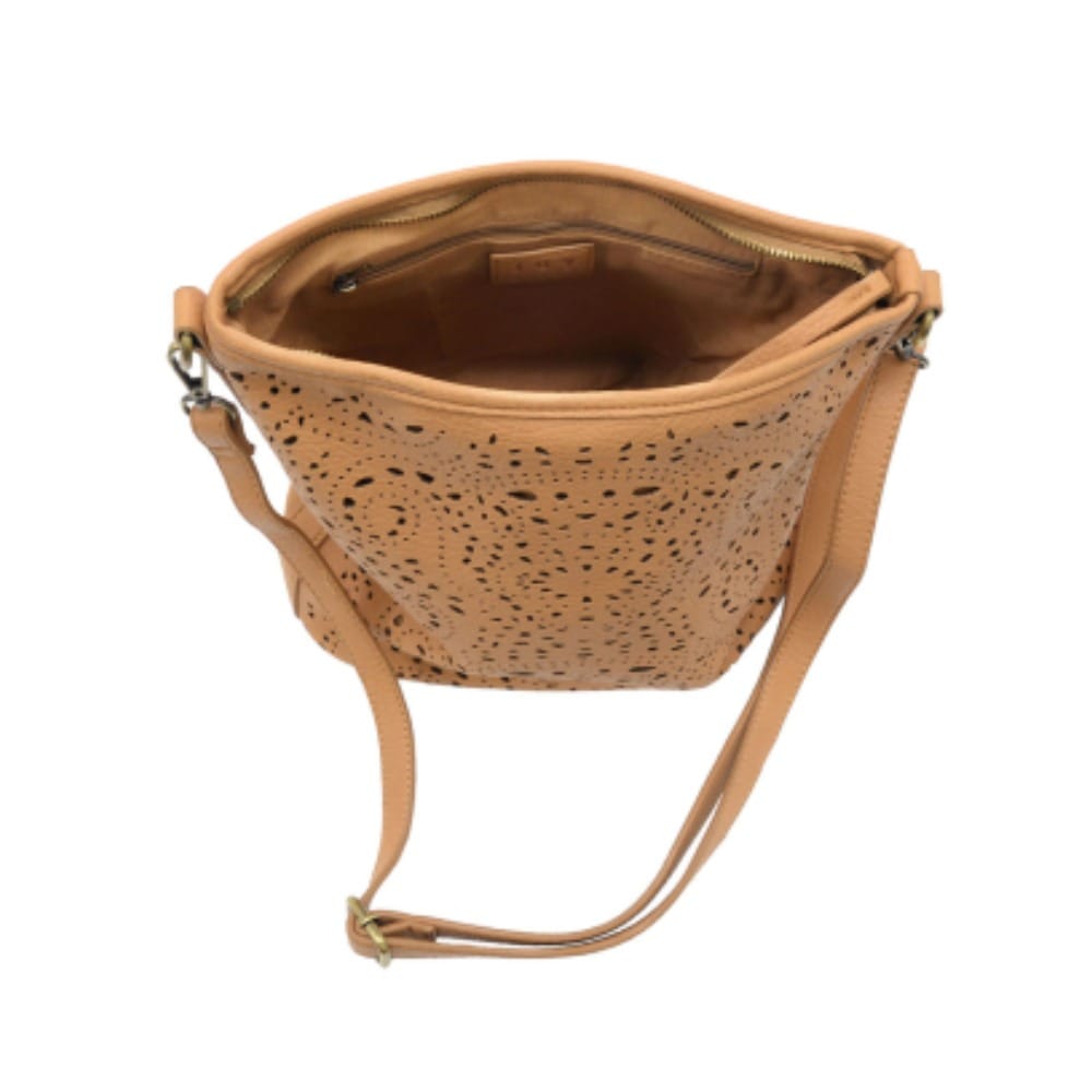 Joy Susan Vegan Leather Lazer Cut Eyelet Bucket Crossbody - Multiple Colors