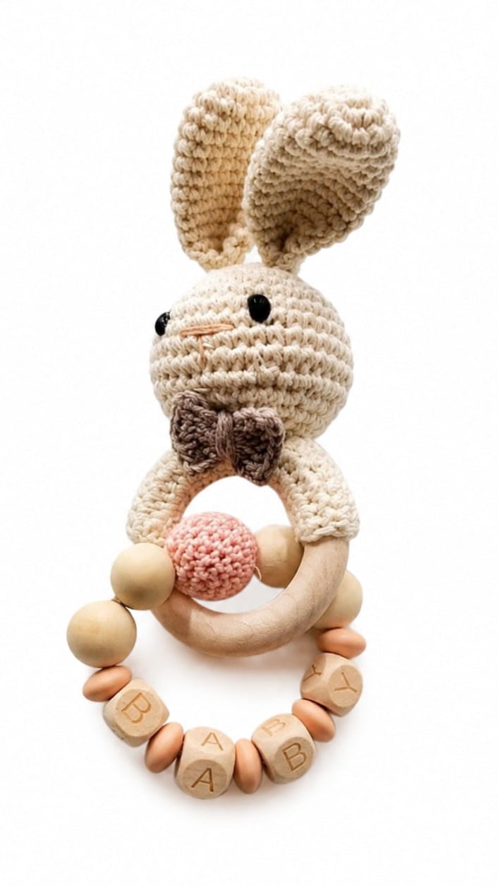Wood Bead & Crochet Rattle