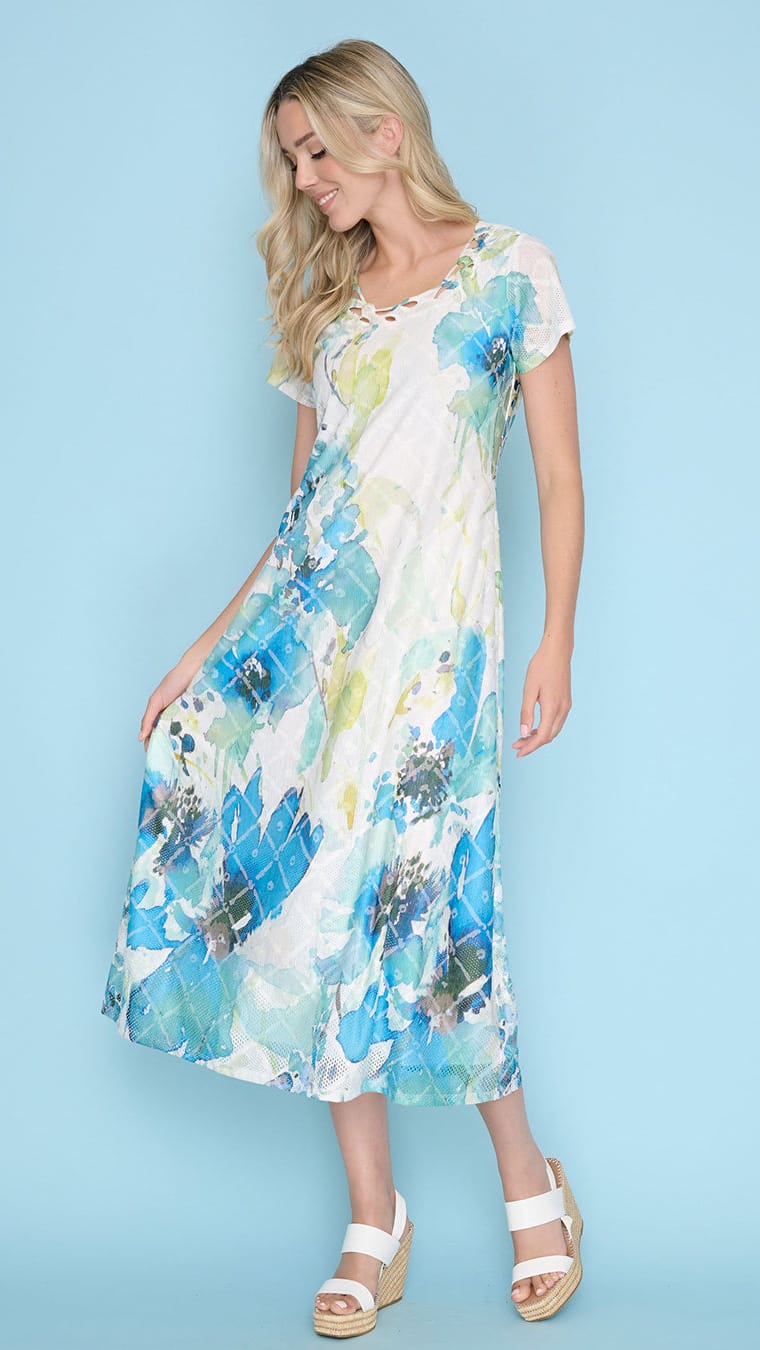 Picadilly Cap Sleeve Printed Long Dress