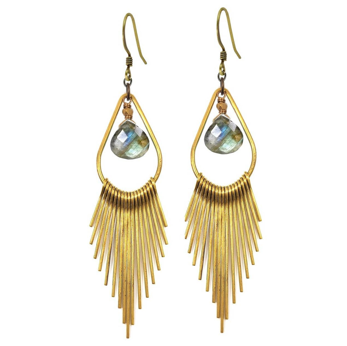 Edgy Petal Metal Fringe Labradorite Earrings