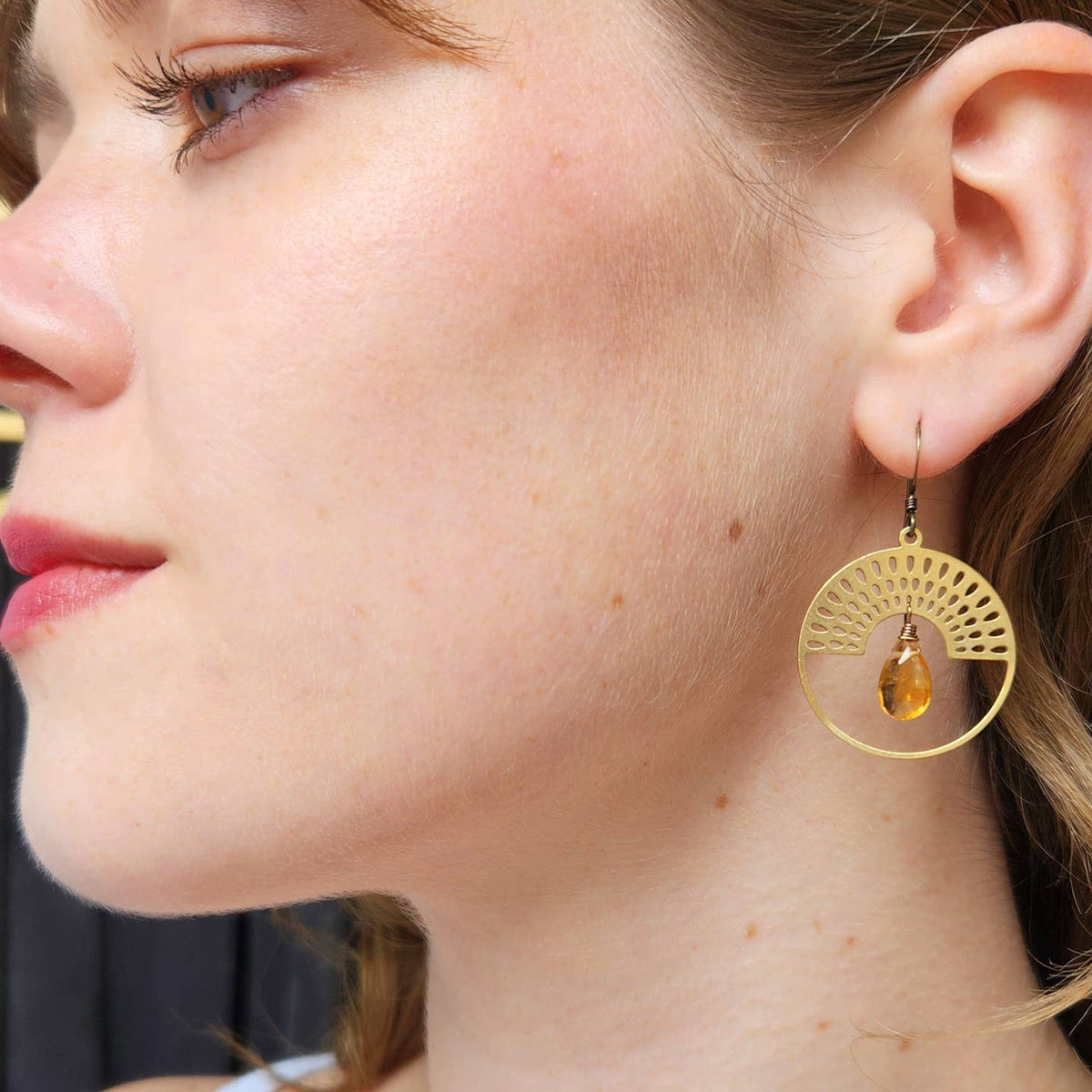Edgy Petal Citrine Metal Rainbow Sun Earrings