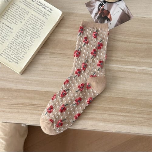 Dotted Garden Floral Crew Socks - Multiple Colors