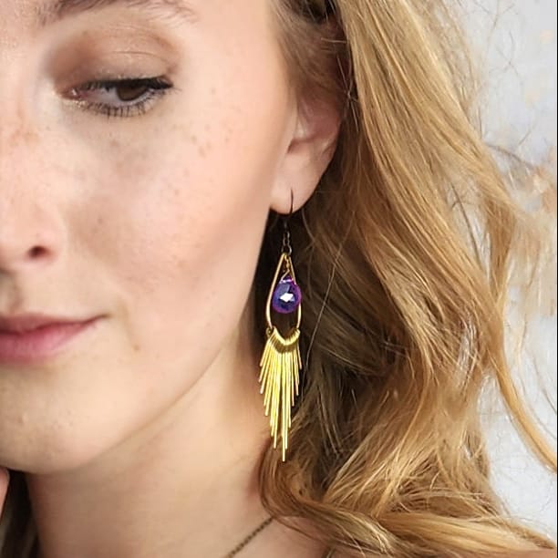 Edgy Petal Metal Fringe Labradorite Earrings