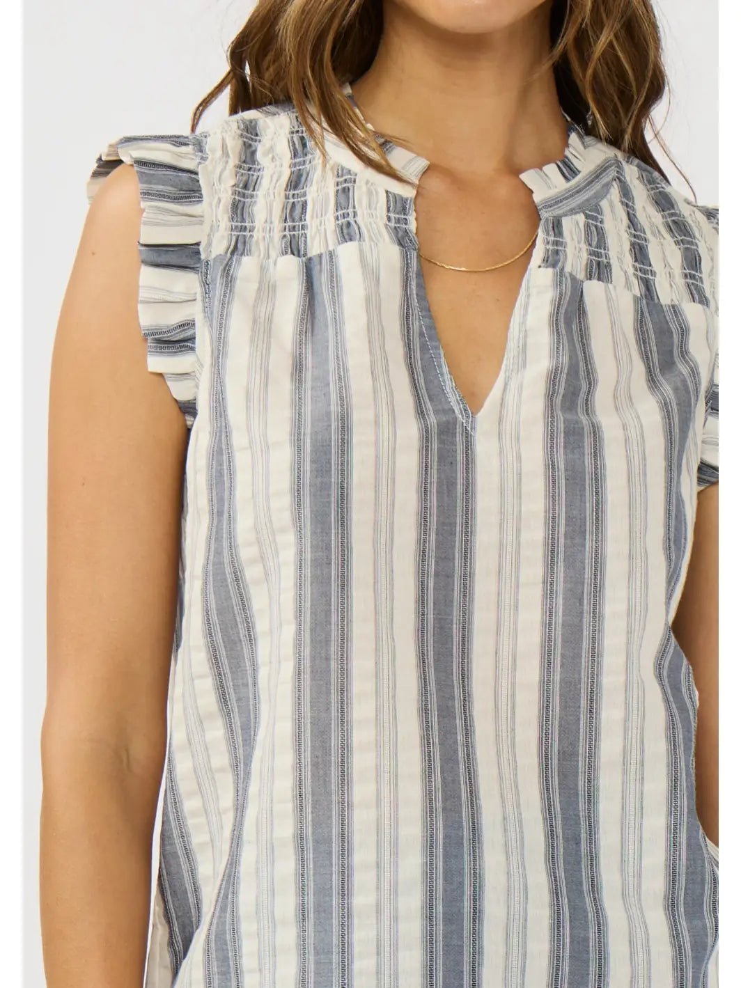Ruffle Sleeve Stripe Smocked Top