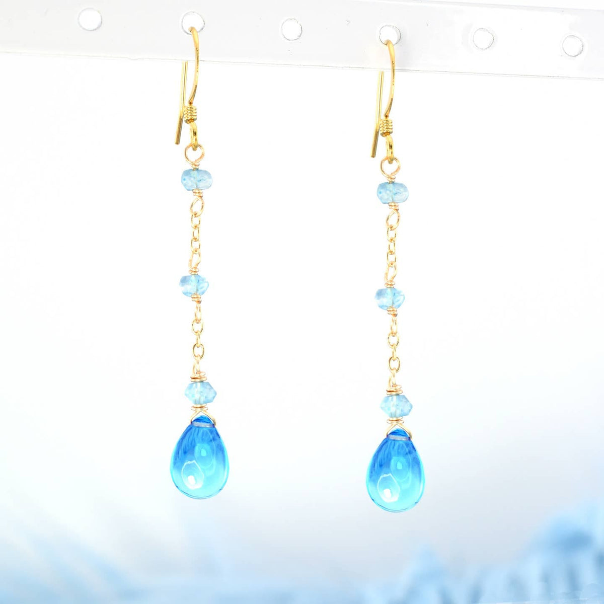 Edgy Petal Smooth Blue Quartz Chain and Rondelle Earrings