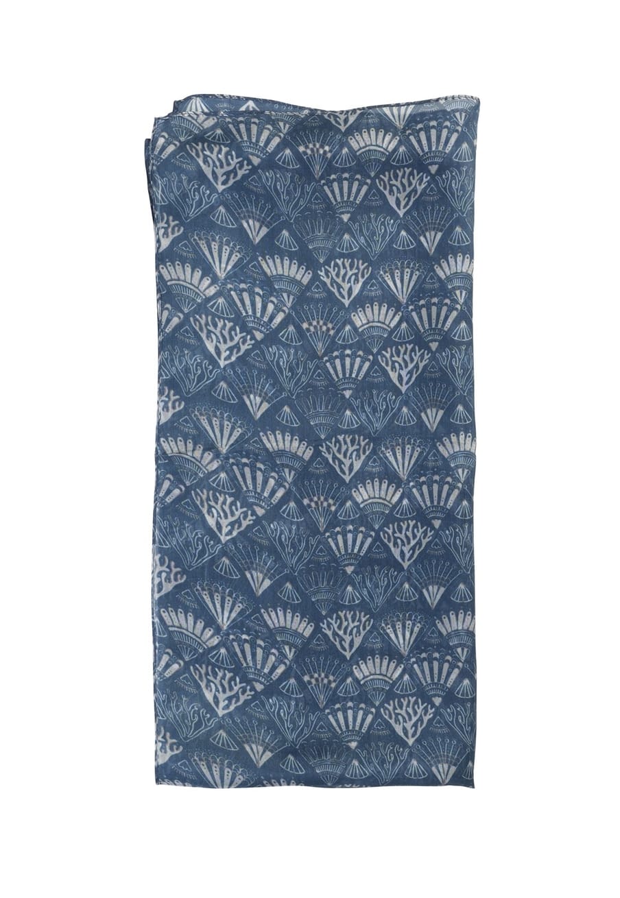 Quintessential Blue Shells Silk Scarf