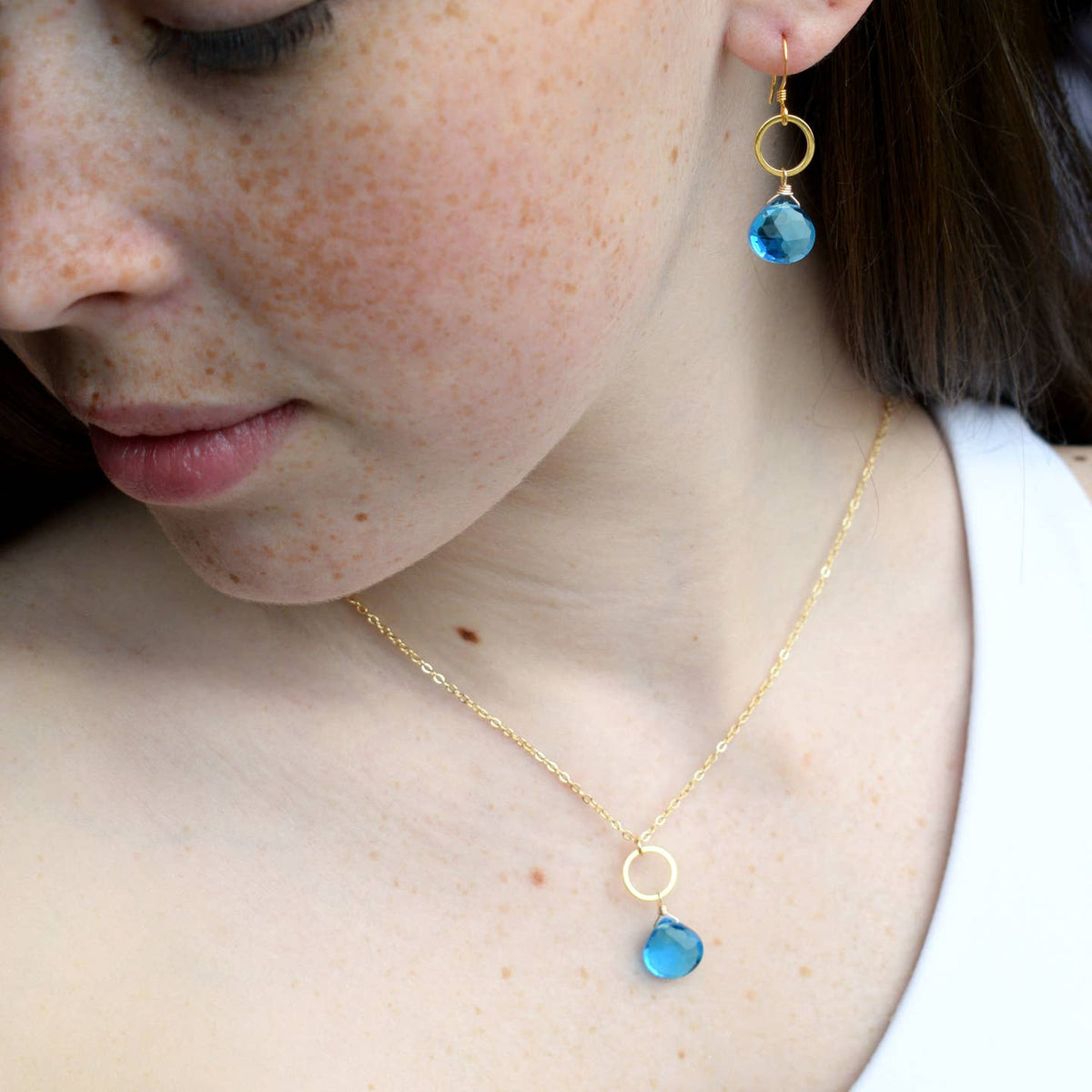 Edgy Petal Small Blue Quartz Gold Circle Earring