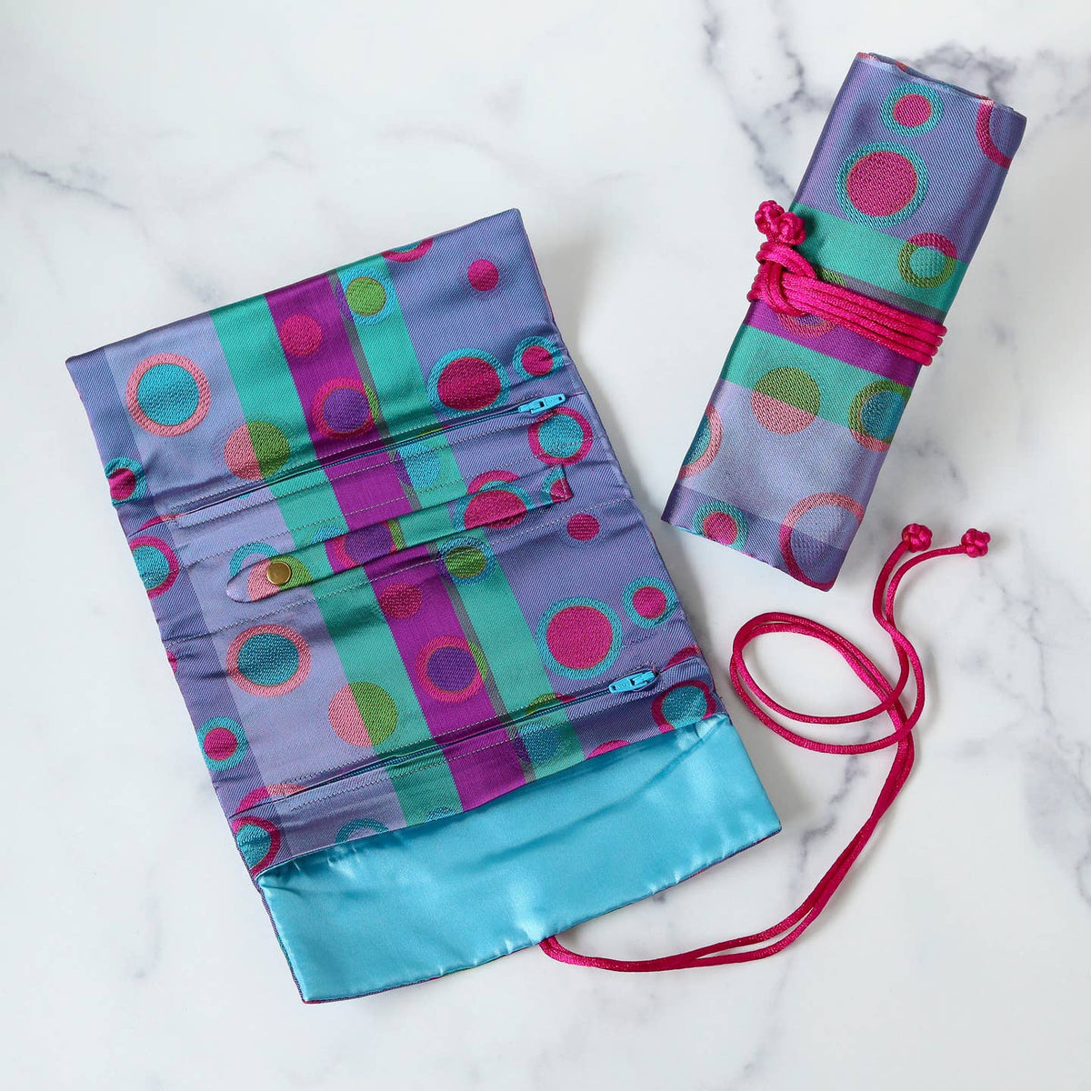 Silk Brocade Travel Jewelry Roll - Multiple Patterns