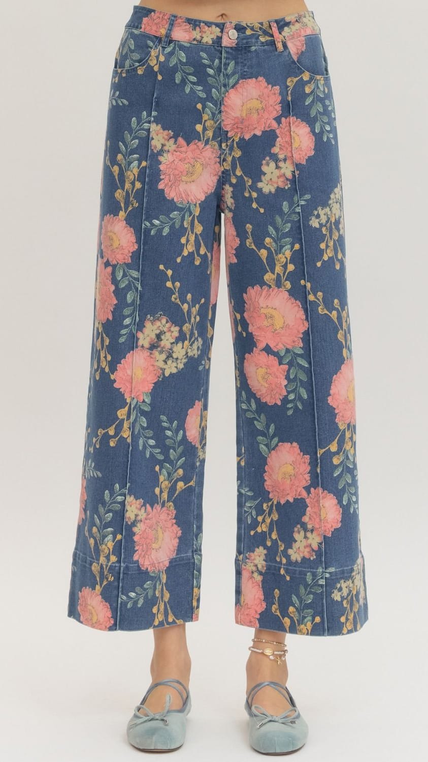 Floral Print Denim Pants