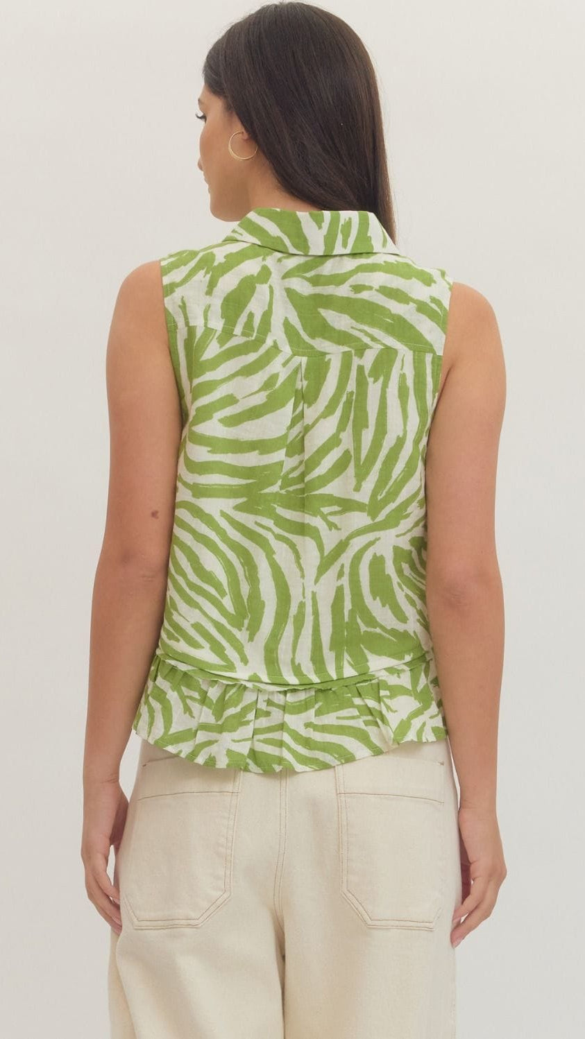 Collared Sleeveless Ruffle Top