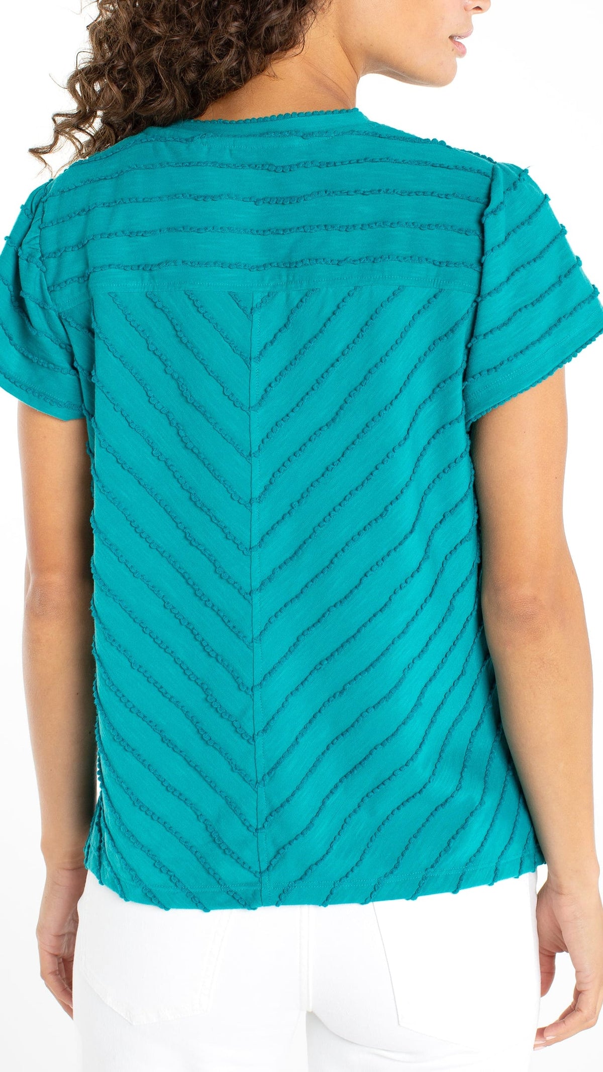Liverpool Short Sleeve Knit Top with Miter Detail - Multiple Colors