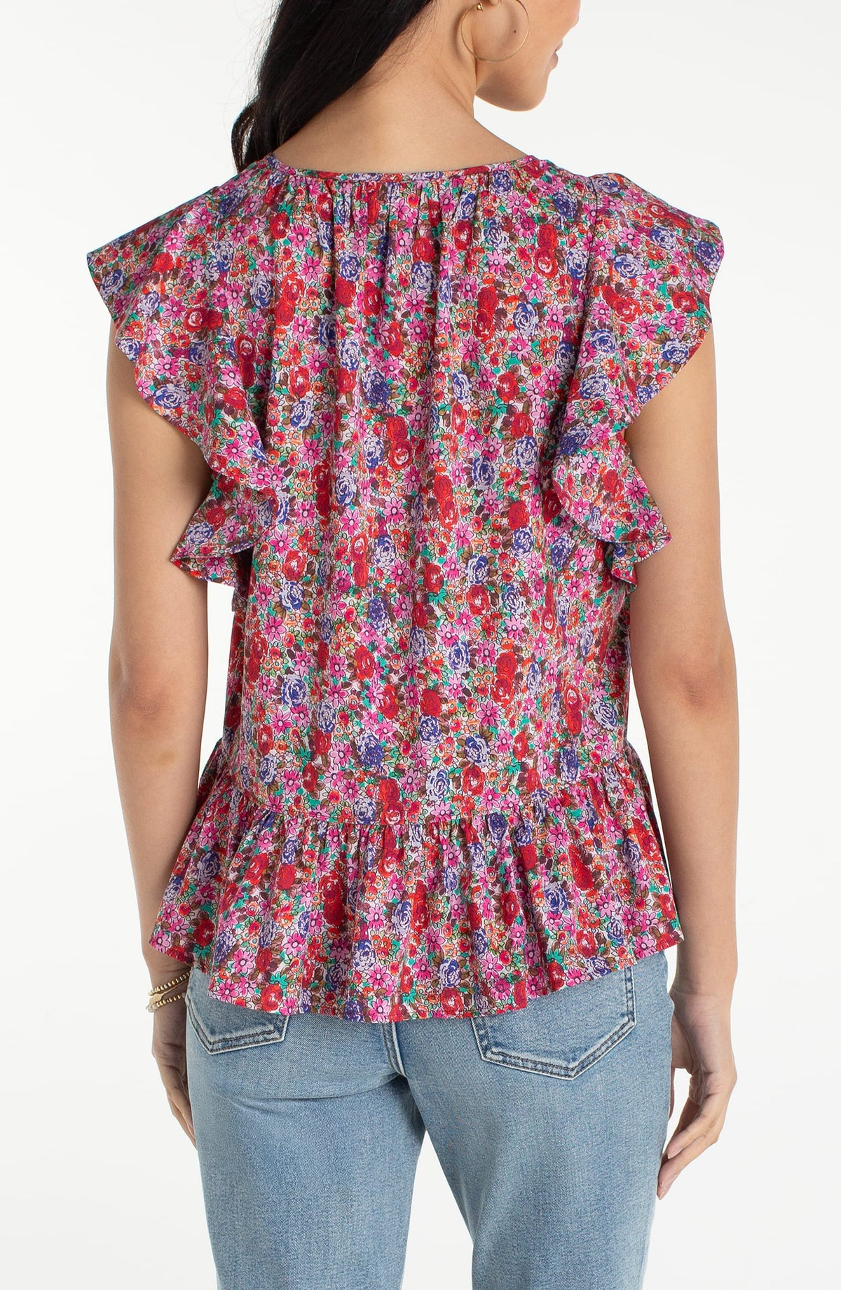 Liverpool Flutter Sleeve Peplum Woven Top with Ties