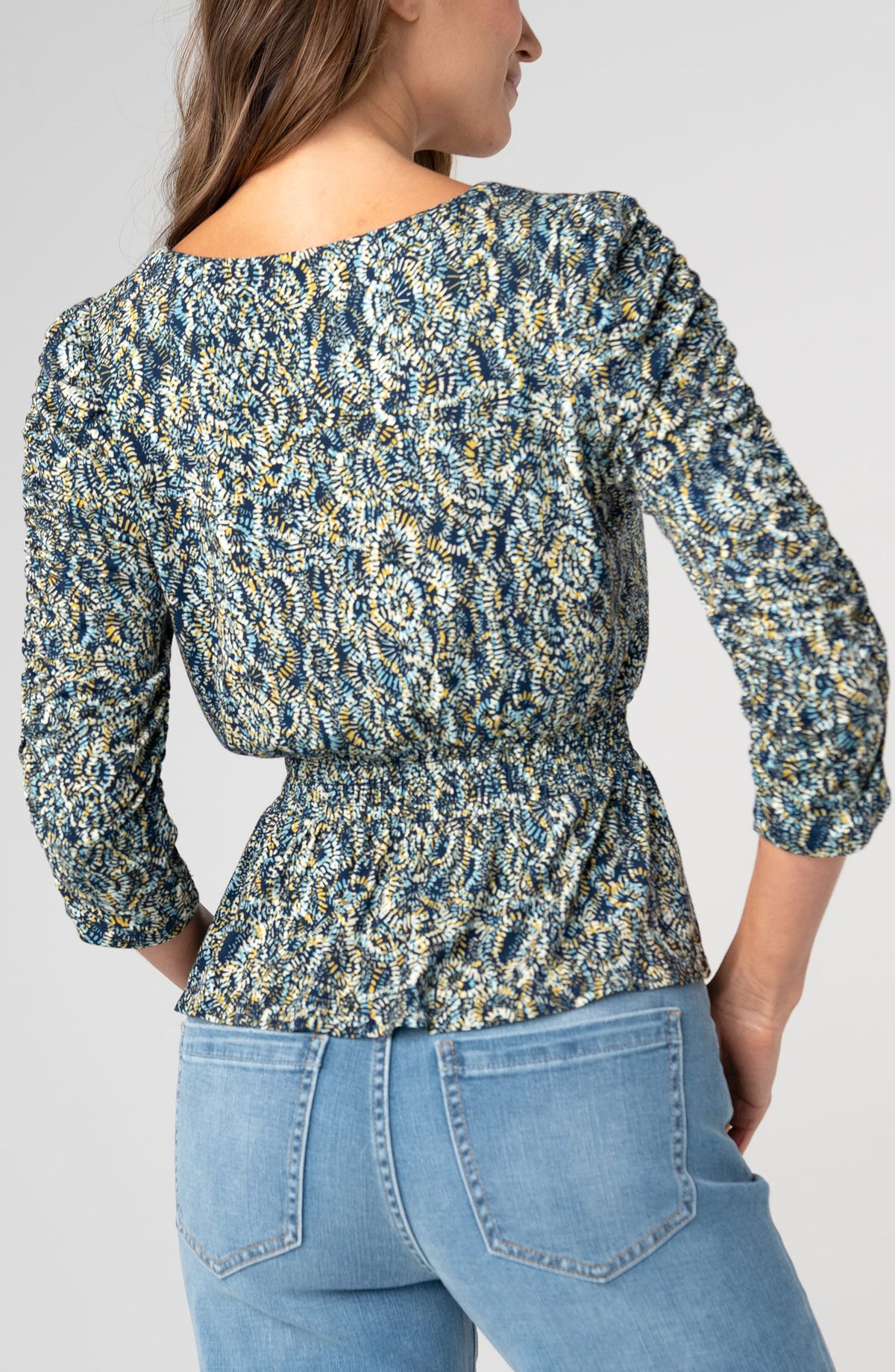Liverpool 3/4 Sleeve Ruched V-Neck Top